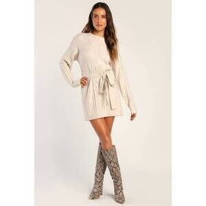 Lulus Wishing On Winter Cream Cable Knit Mini Sweater Dress White - Size M